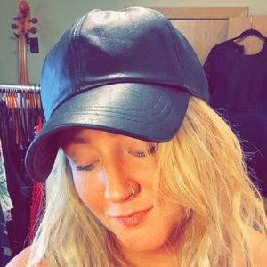 Black leather look baseball cap